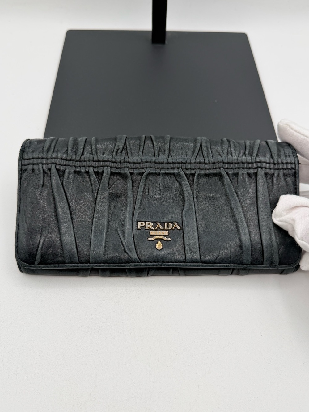 PRADA Black Crease Leather Long Wallet